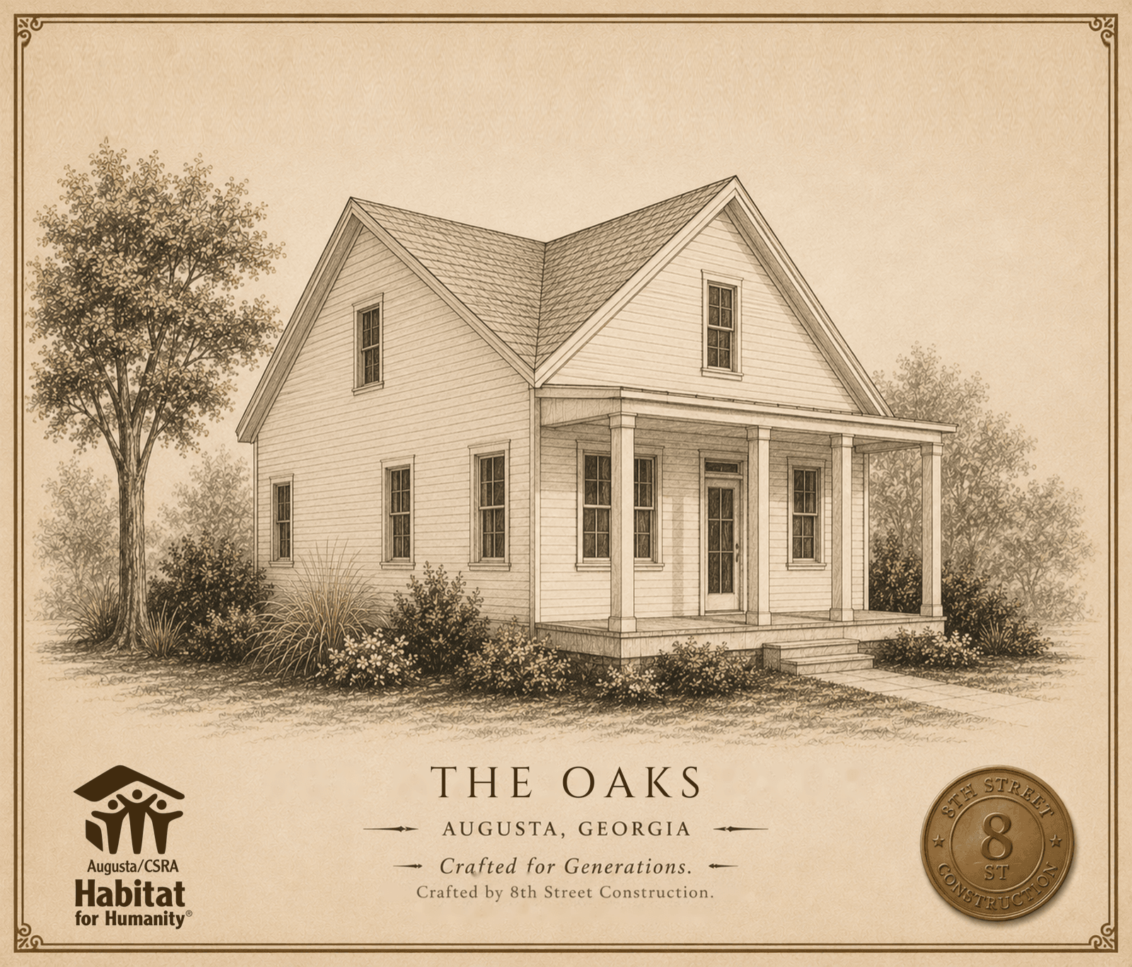 Architectural rendering of The Oaks — custom home under construction in Augusta, Georgia
